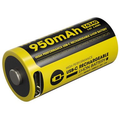 Nitecore NL169R - 16340 Li-Ion Akku 950mAh mit 2A und USB-Anschluss